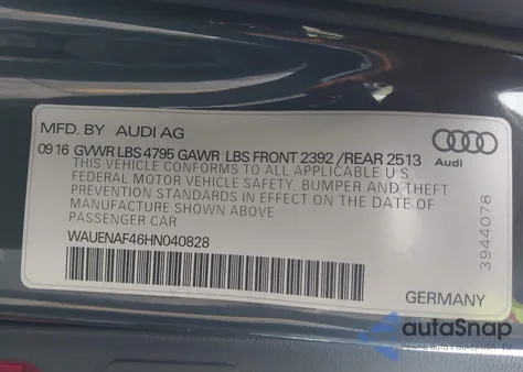2017 Audi A4 2.0T Premium from USA, damaged, VIN WAUENAF46HN040828